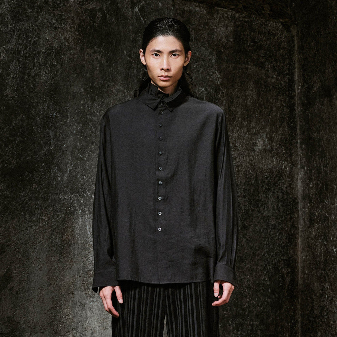 ILNya Nieternite Nifutur Ruffle-Neck Satin Shirt-Shirt-S(0)-Free Shipping Leatheretro