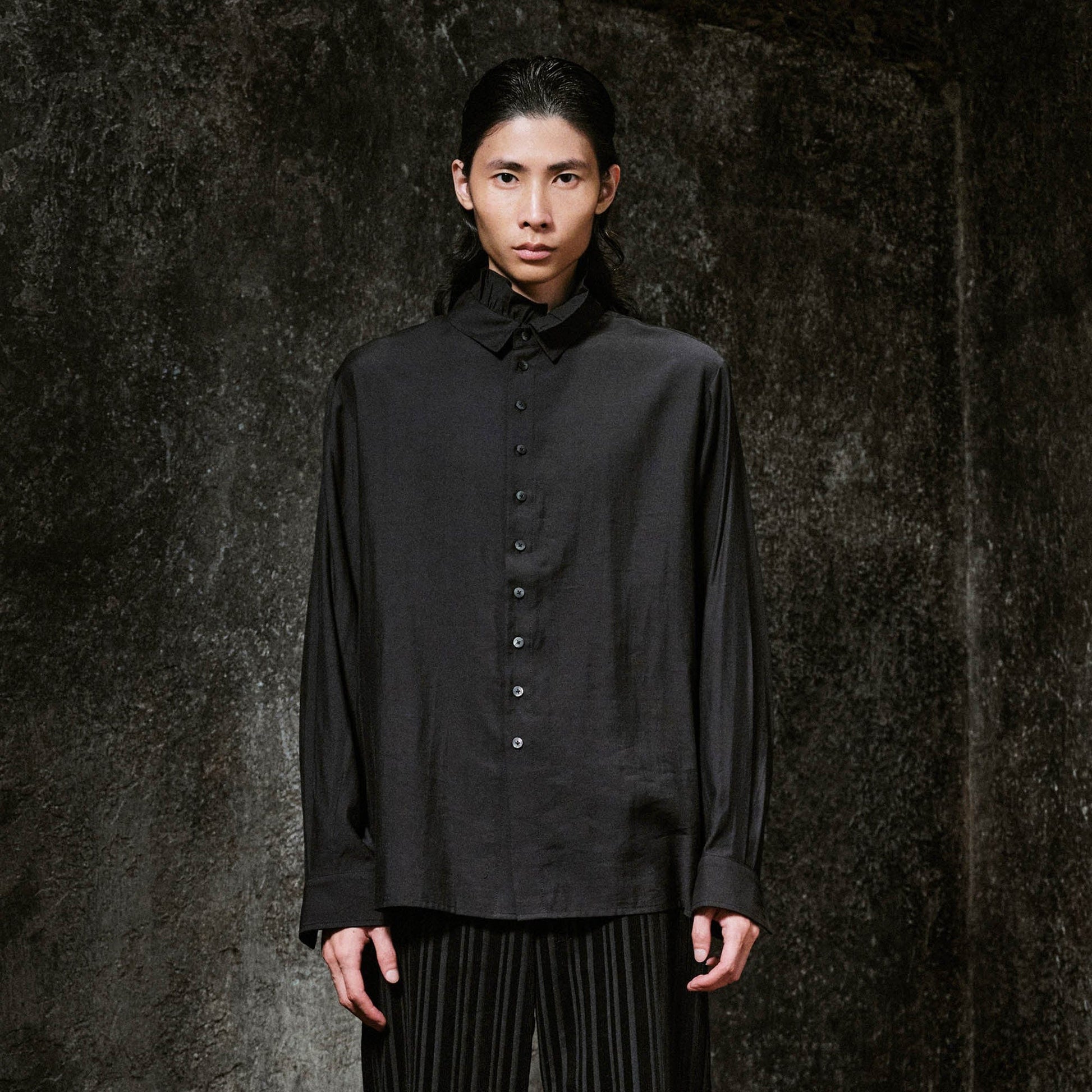 ILNya Nieternite Nifutur Ruffle-Neck Satin Shirt-Shirt-S(0)-Free Shipping Leatheretro