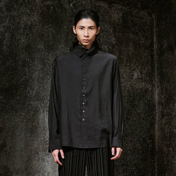 ILNya Nieternite Nifutur Ruffle-Neck Satin Shirt-Shirt-S(0)-Free Shipping Leatheretro