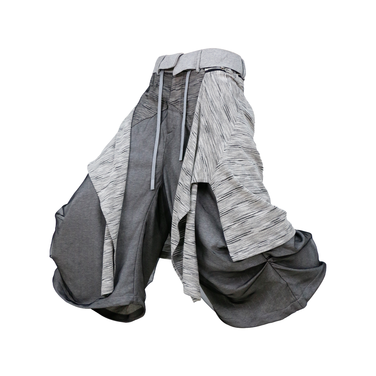 RELABEL Detachable Striped Drape Ruched Oversized Shorts Gray-Shorts-XS (Preorder)-Free Shipping Leatheretro
