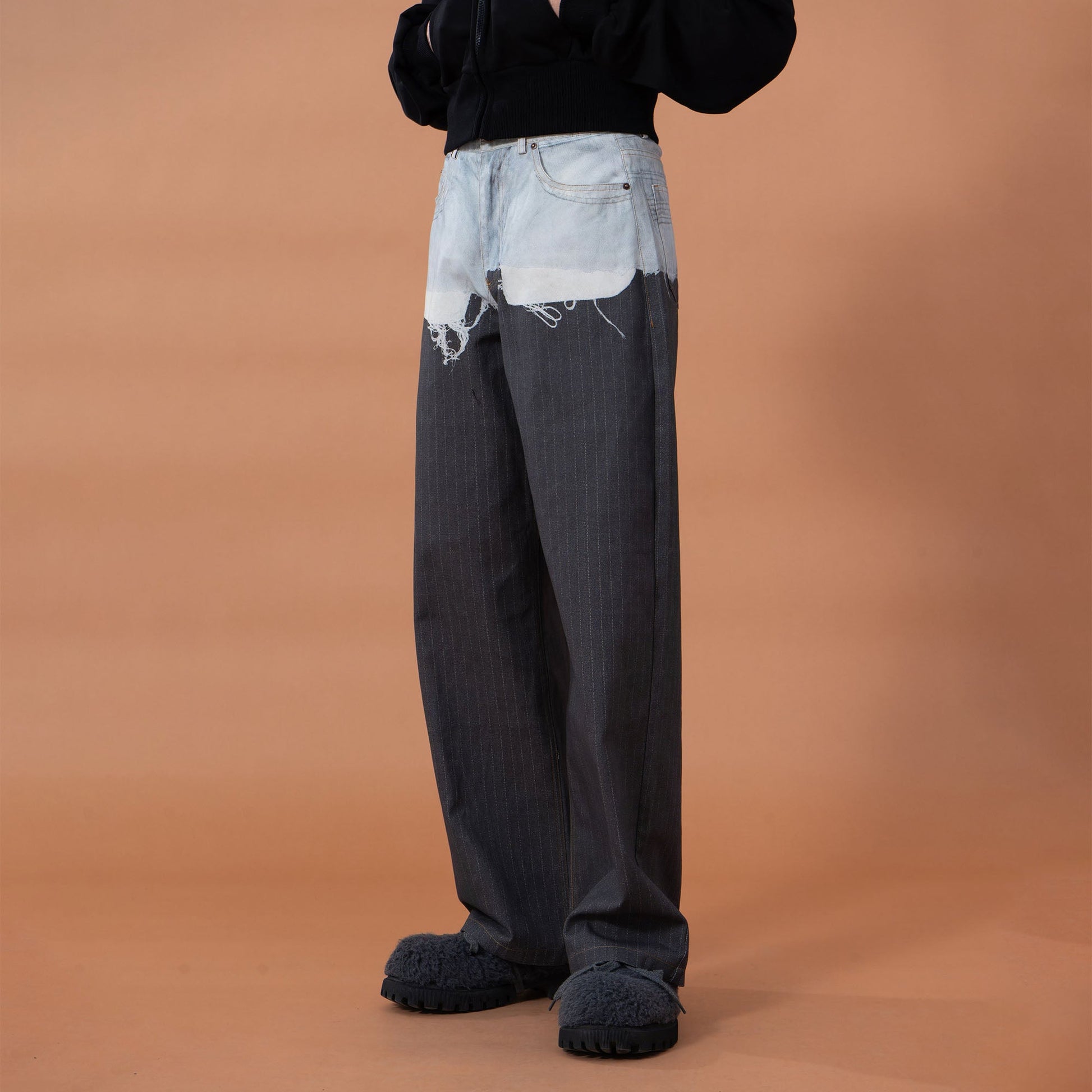CLP Denim-Waist Pinstripe Straight-Leg Pants-Pants-M (Preorder)-Free Shipping Leatheretro