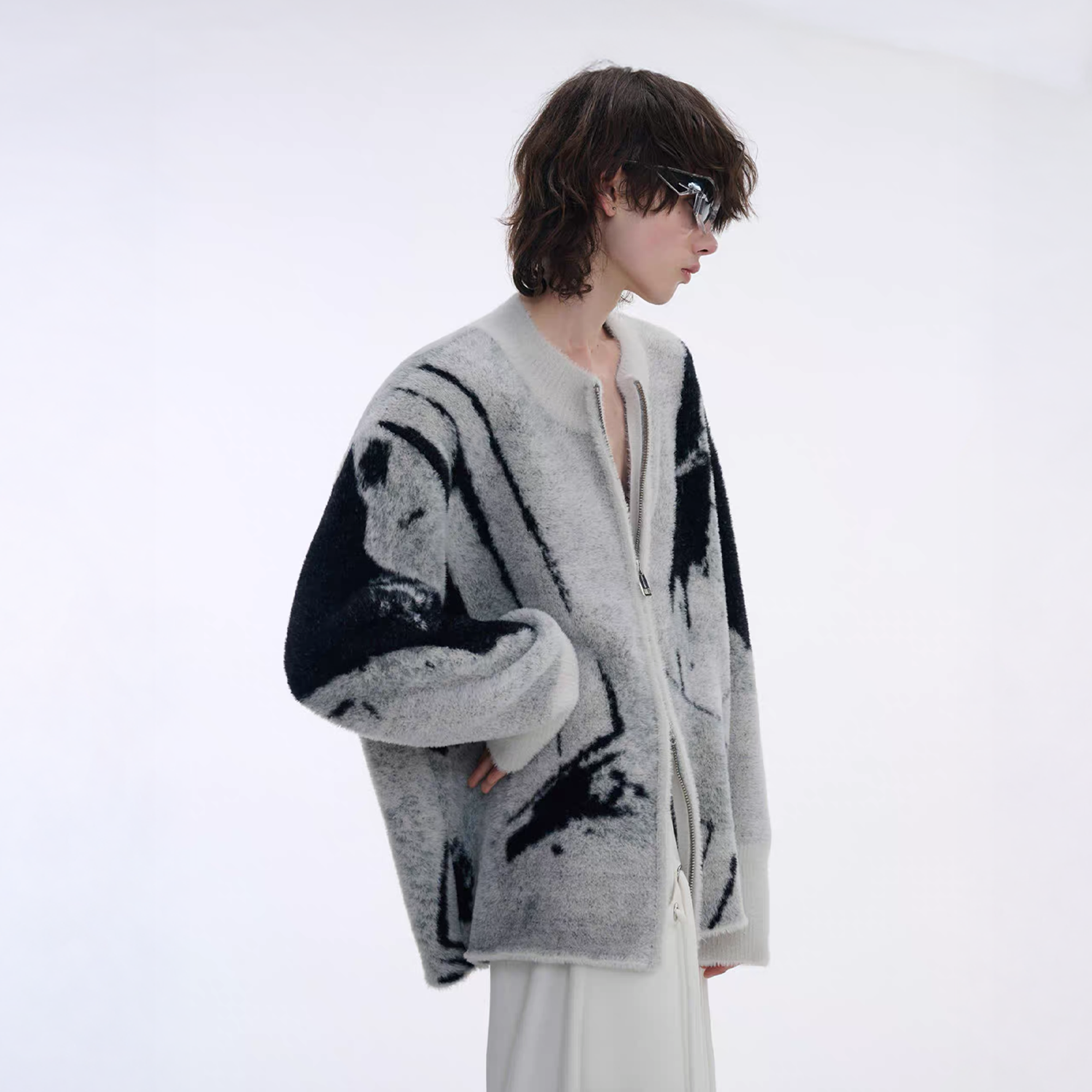 TIWILLTANG Faux-Mink Graphic Knit Jacket