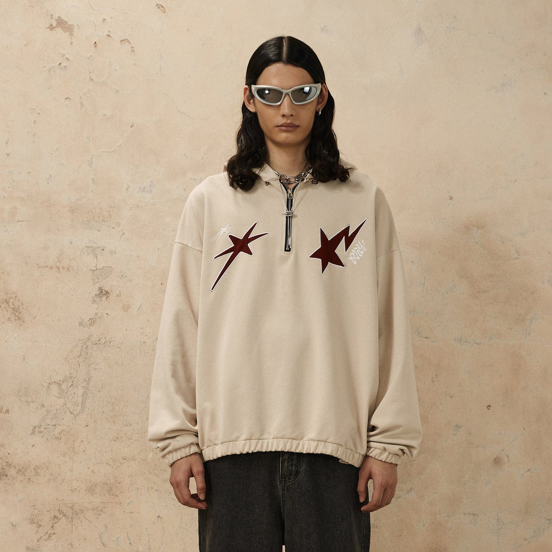 OVDY Star Embroidery Punk Zip-Up Hoodie-Hoodie-S-Black-Free Shipping Leatheretro
