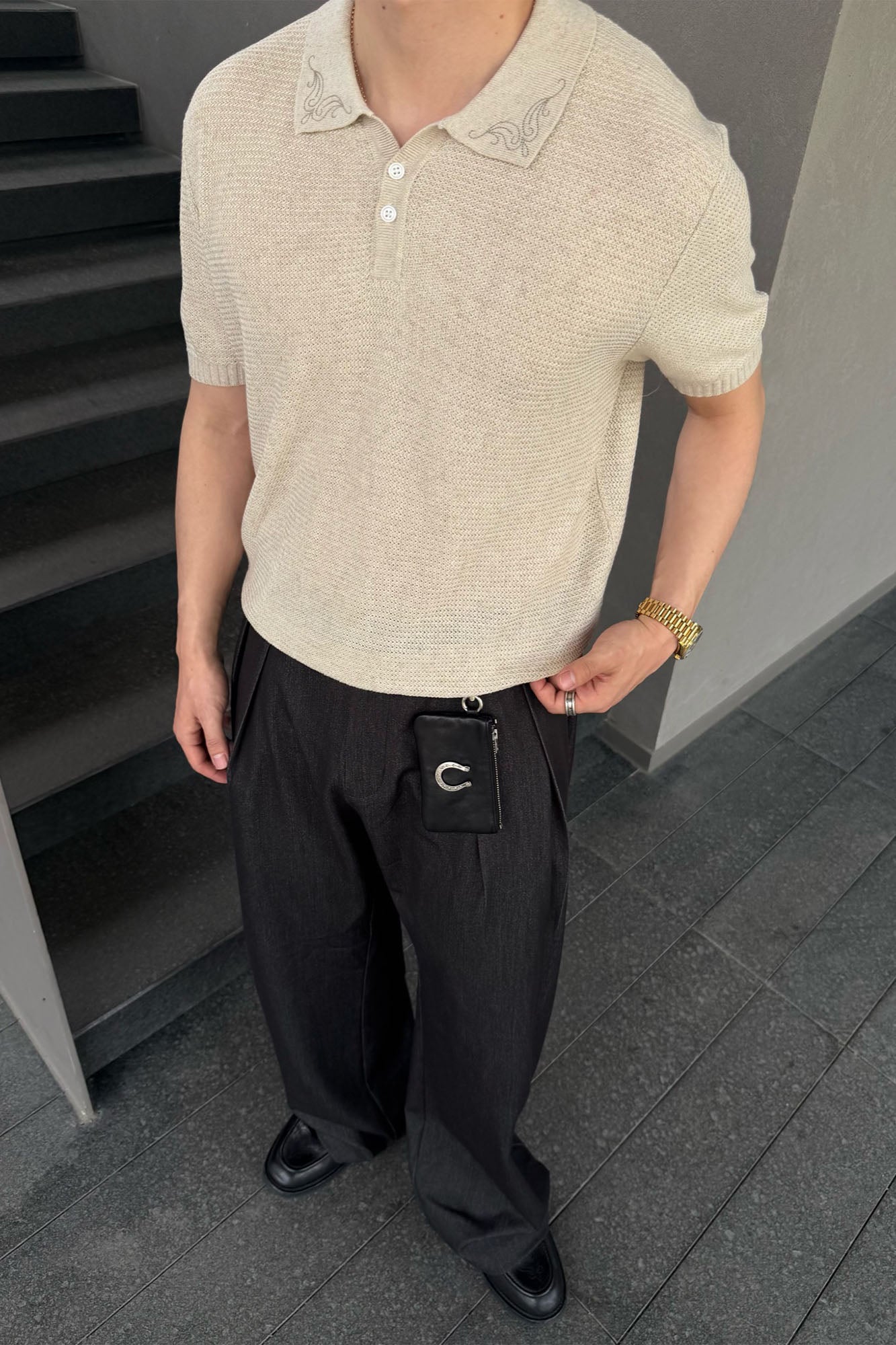 CATSSTAC Linen-Blend Knitted Polo Tee-Shirt-M-Beige-Free Shipping Leatheretro