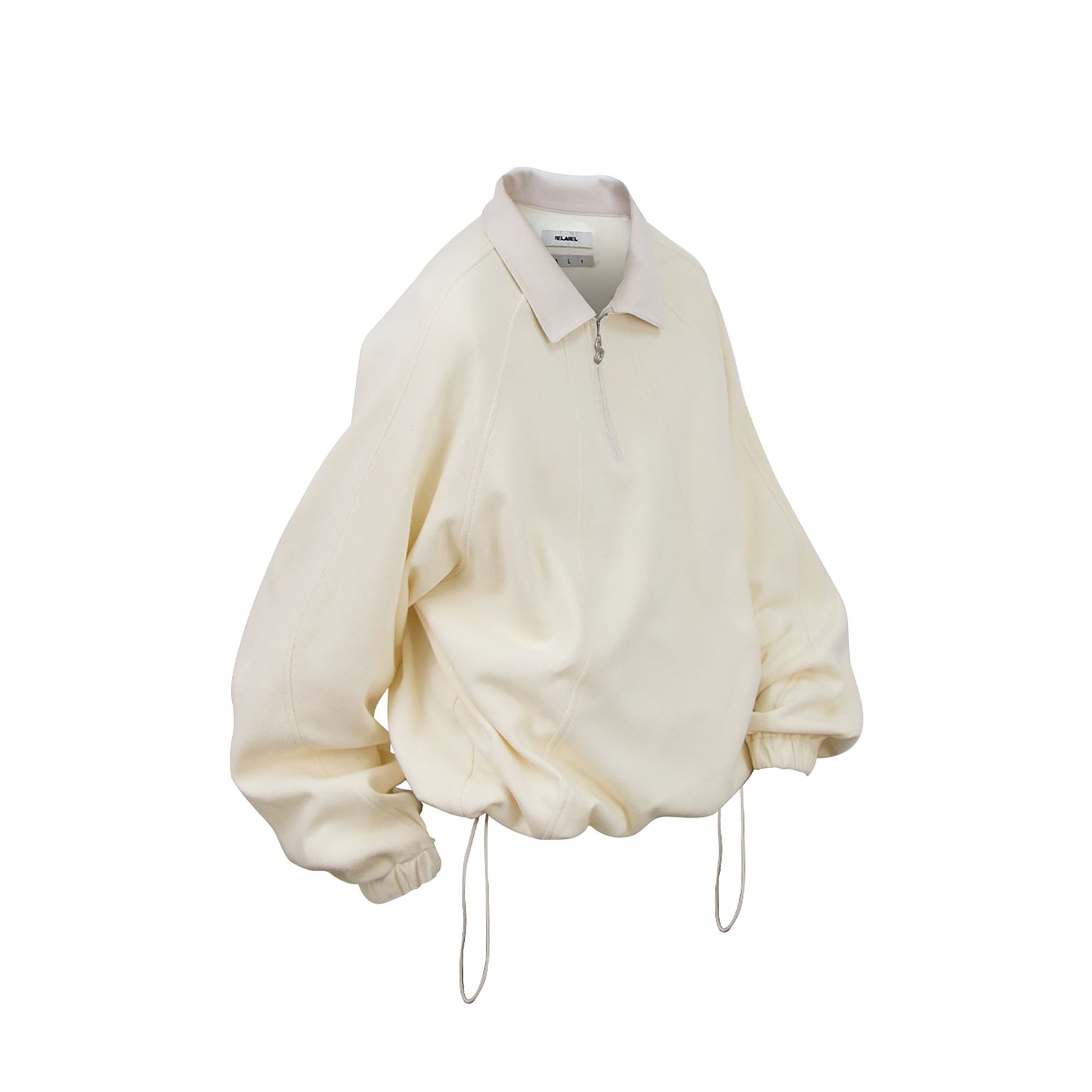 RELABEL Raglan Drawstring-Hem Polo Sweatshirt-Jacket-XS-Beige-Free Shipping Leatheretro