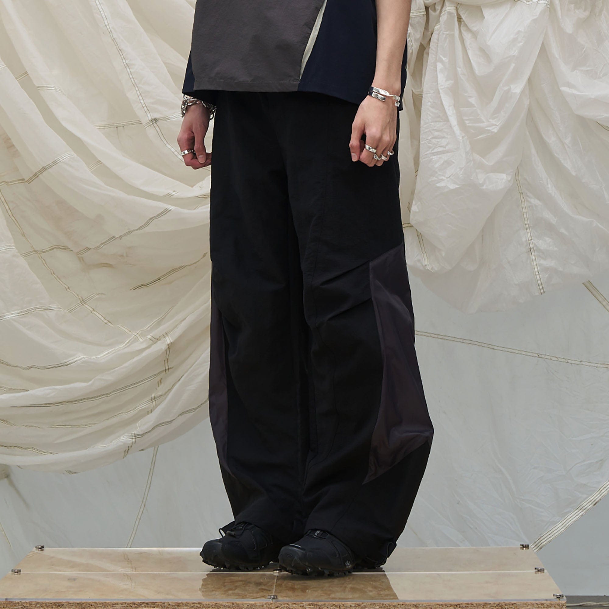RELABEL Deconstructed Paneled Drawstring Parachute Pants-Pants-XS-Free Shipping Leatheretro