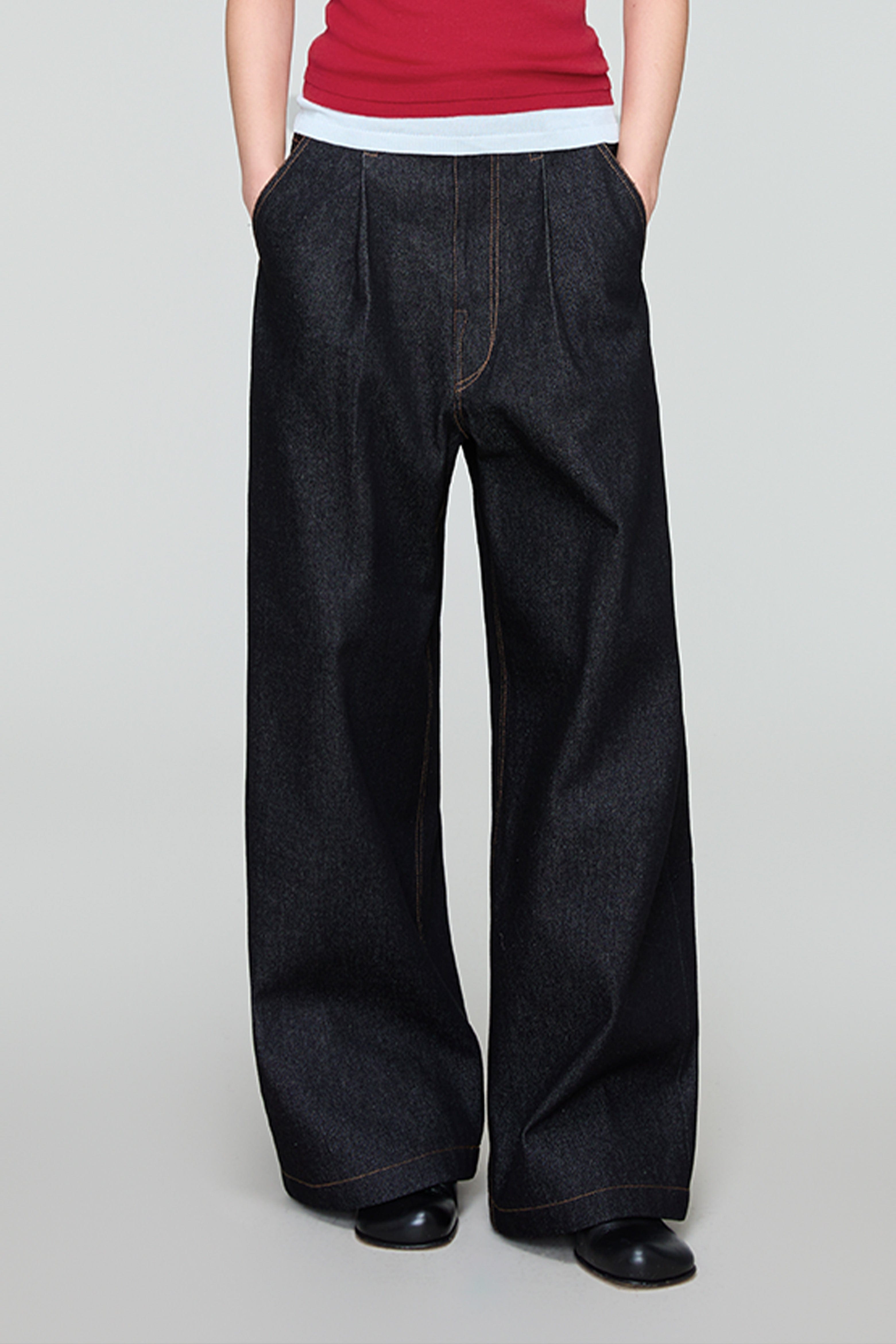 OPICLOTH Retro Washed Pleated Wide-Leg Jeans-Jeans-XS-Free Shipping Leatheretro