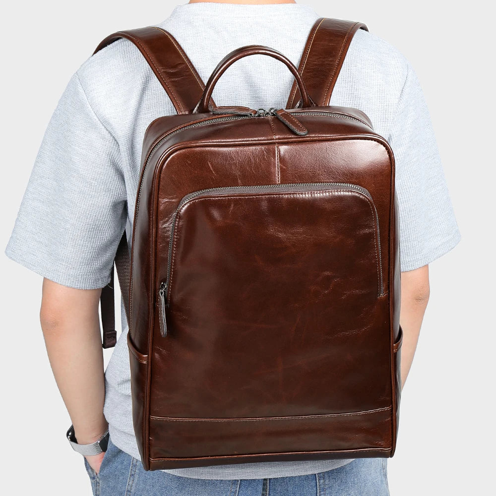 Large Capacity Waterproof Leather Laptop Backpack for Business & Travel-Backpacks-Coffee-Free Shipping Leatheretro