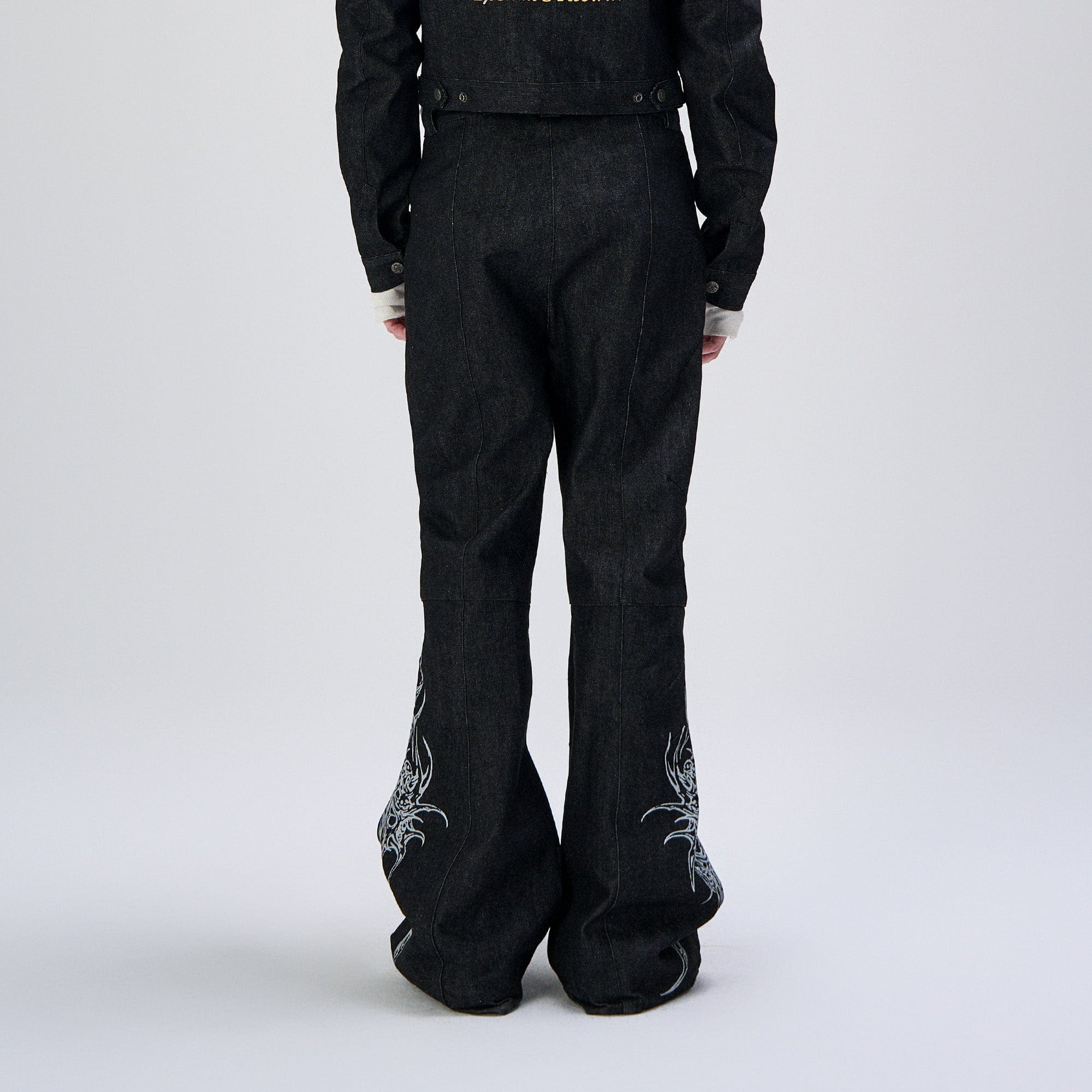 FLYERRER Abstract Graphic Flared Raw Jeans-Jeans-S (Preorder)-Free Shipping Leatheretro