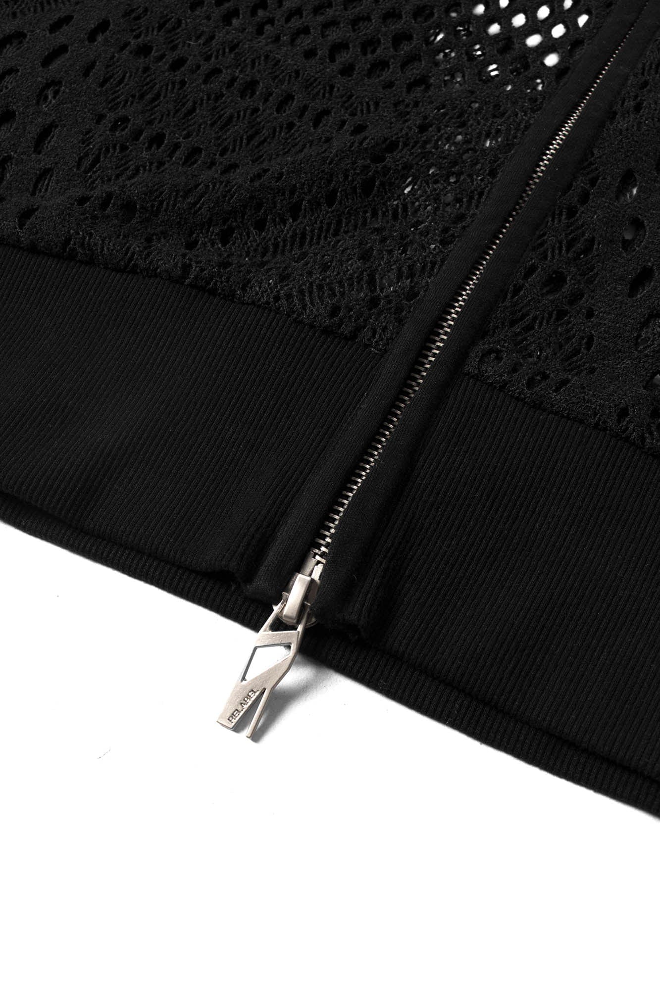 RELABEL Patchwork Crochet Mesh Zip-Up Hoodie-Jacket-XS-Black-Free Shipping Leatheretro