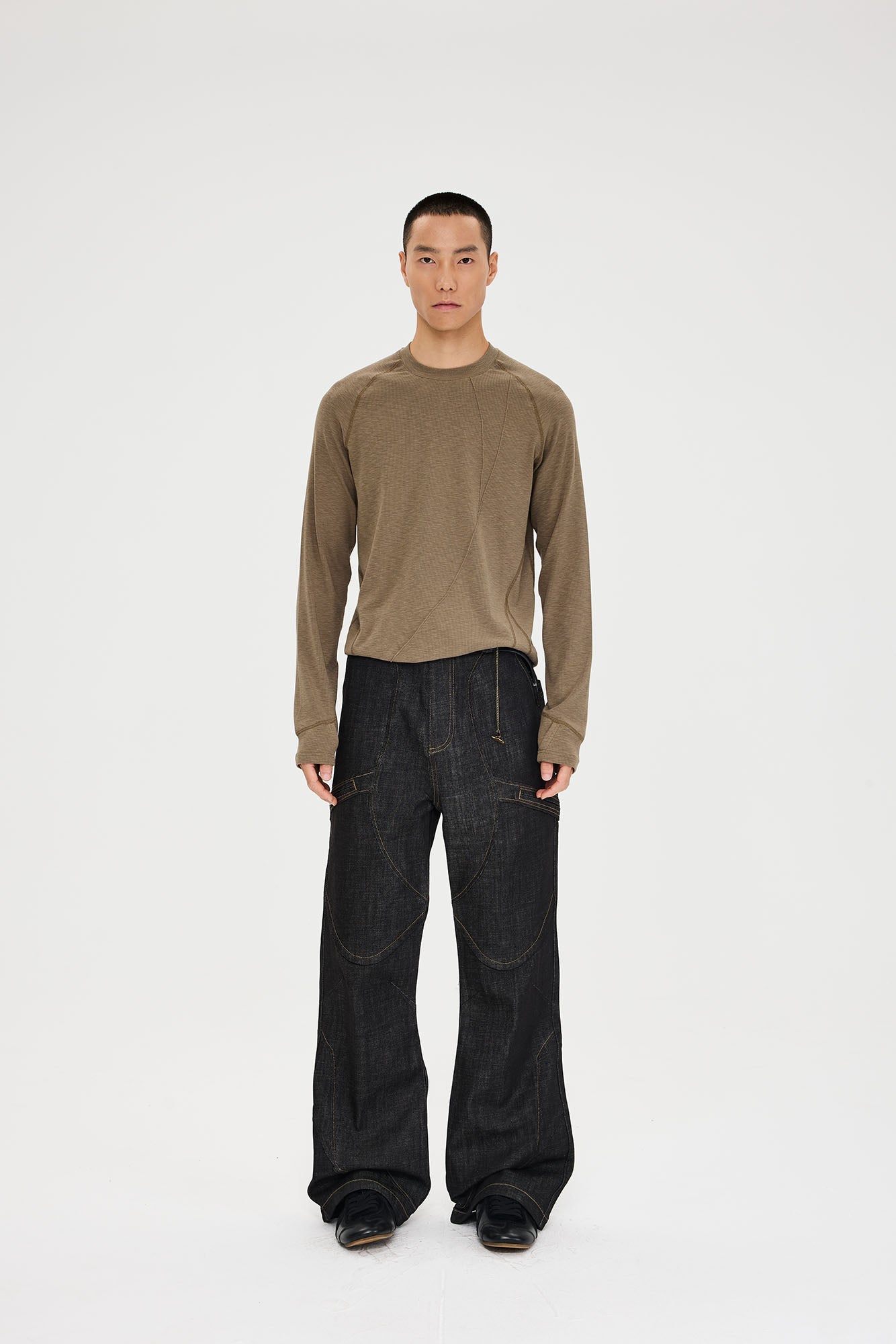 CATSSTAC Retro Curved Seam Panel Raw Jeans-Jeans-M-Free Shipping Leatheretro