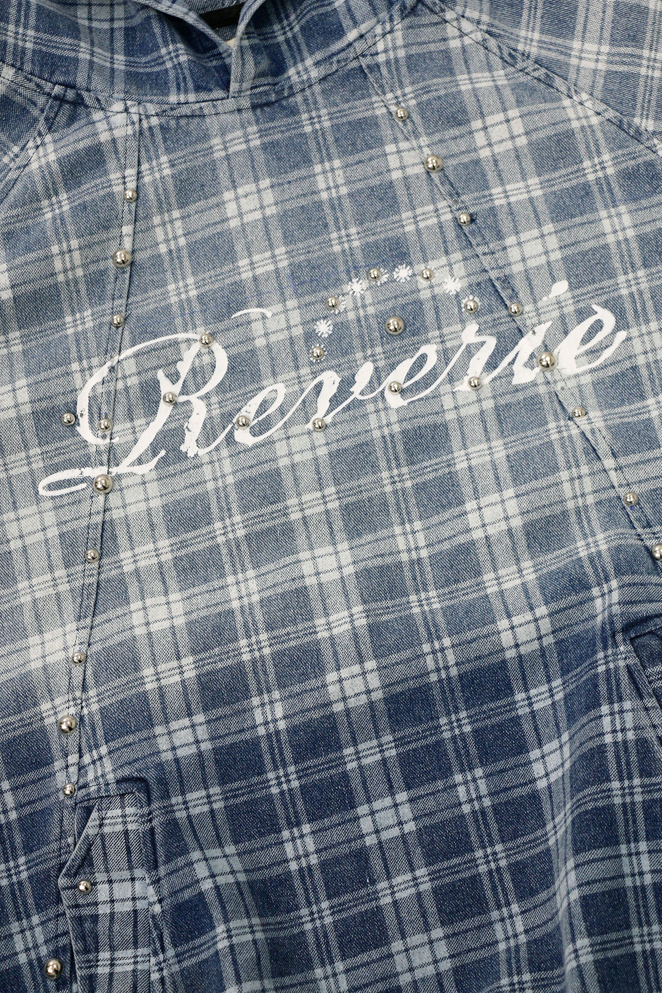 RELABEL Plaid Rivet Paneled Faded Hoodie-Hoodie-XS-Free Shipping Leatheretro