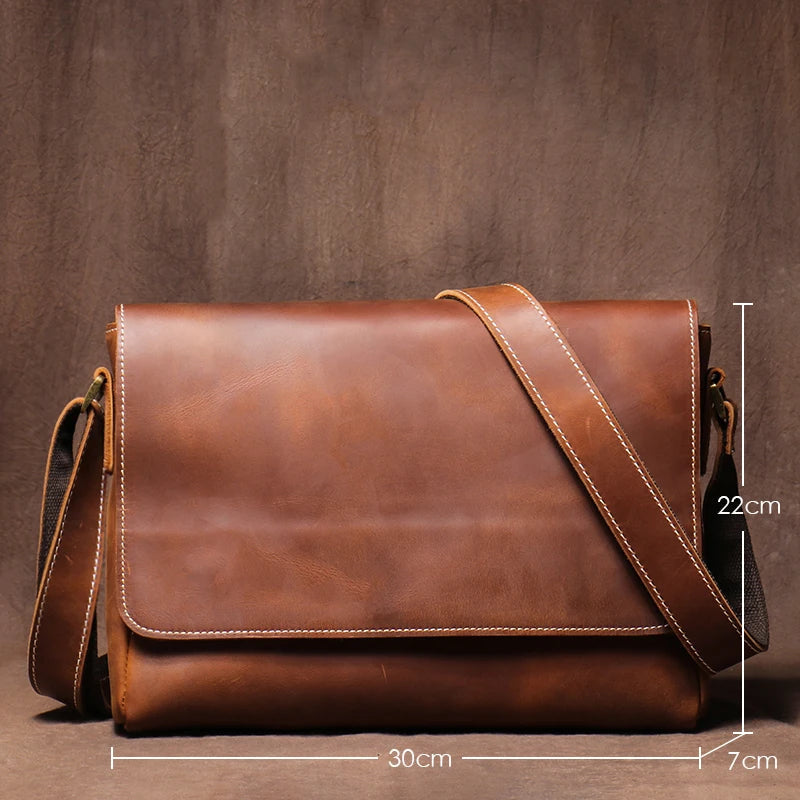Crazy Horse Leather Messenger Bag - Men's Vintage Flap Crossbody Bags-Messenger Bag-Dark Brown-Free Shipping Leatheretro