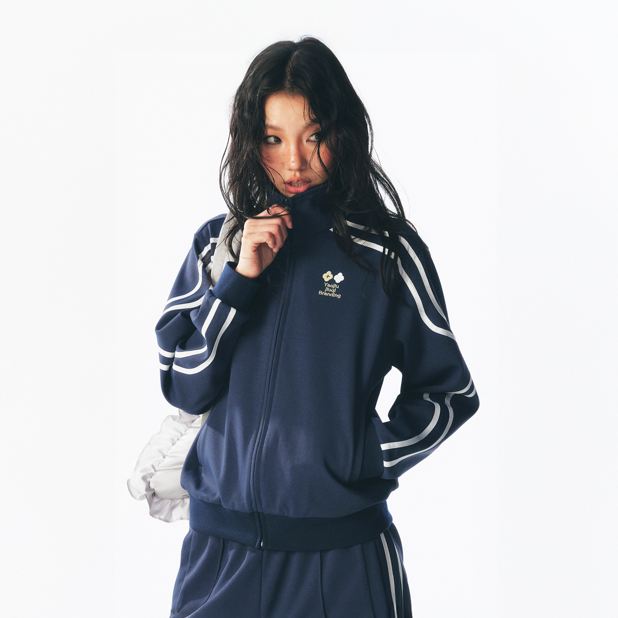 1997 POSTOFFICE Contrast Curved-Stripe Qucik-Dry Track Jacket-Jacket-S (Preorder)-Dark Blue-Free Shipping Leatheretro