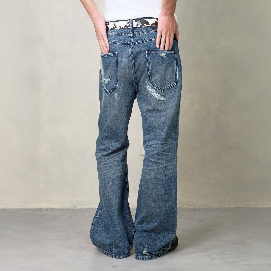 IN EXISTENCE Distressed Stitched Patch Flared Jeans-Jeans-S-Free Shipping Leatheretro