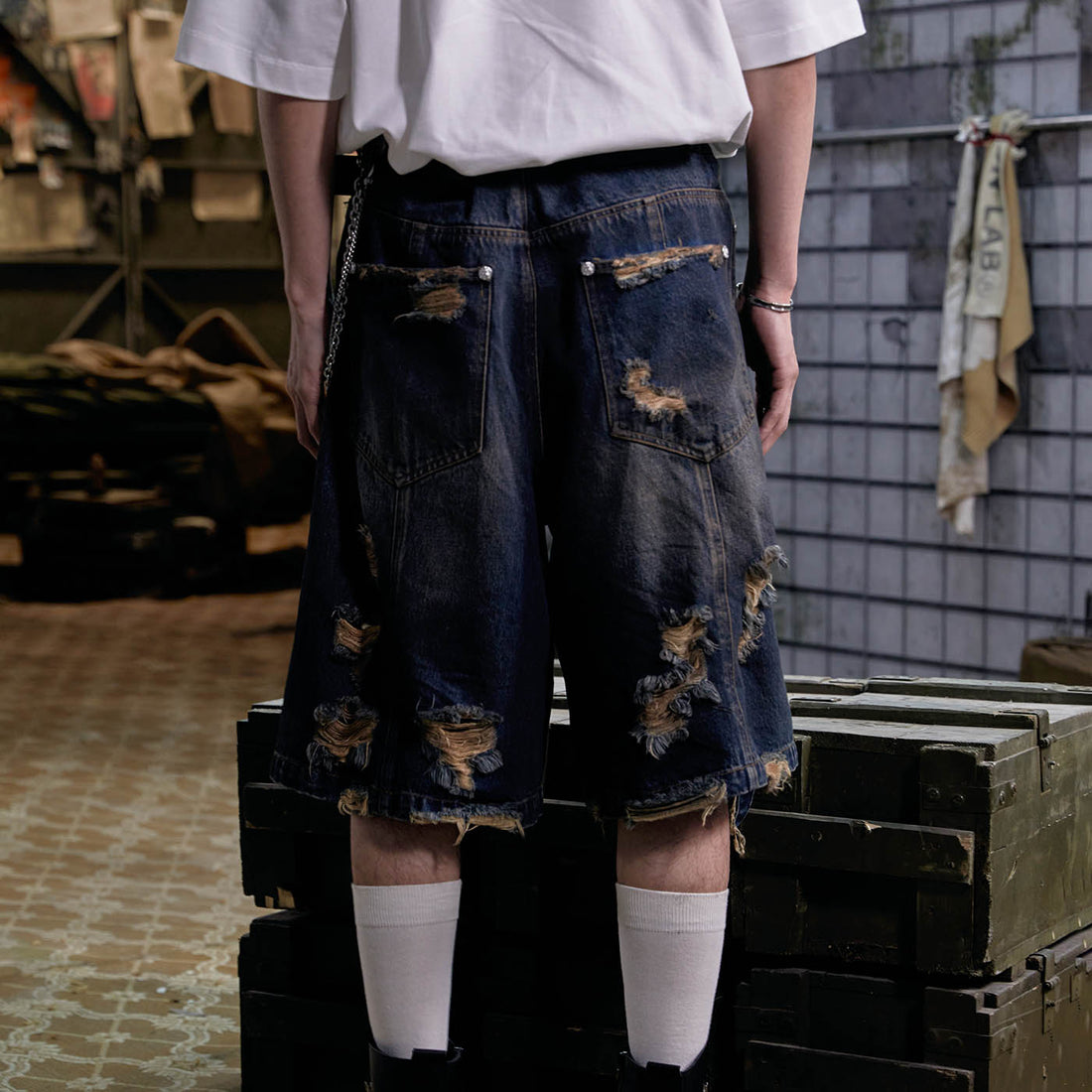 FACEONLAB Distressed Oversized Denim Shorts-Shorts-M-Free Shipping Leatheretro