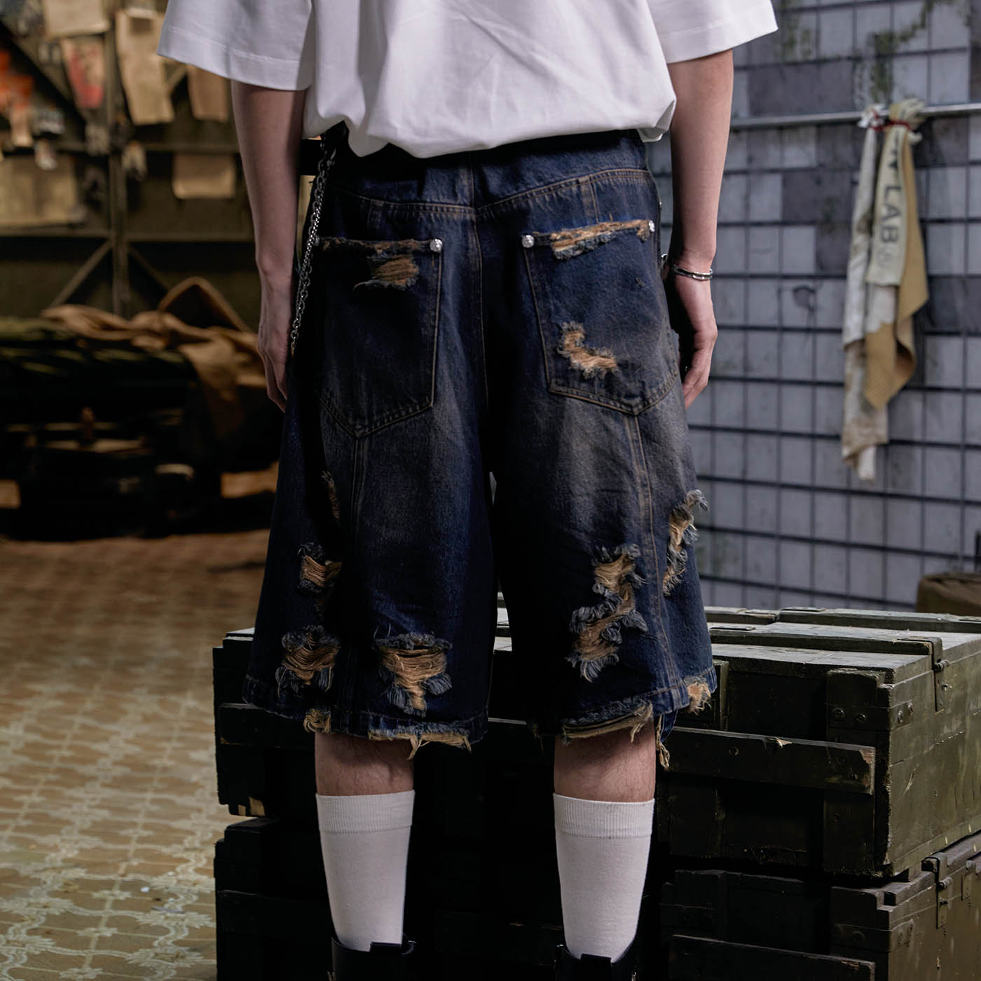 FACEONLAB Distressed Oversized Denim Shorts-Shorts-M-Free Shipping Leatheretro