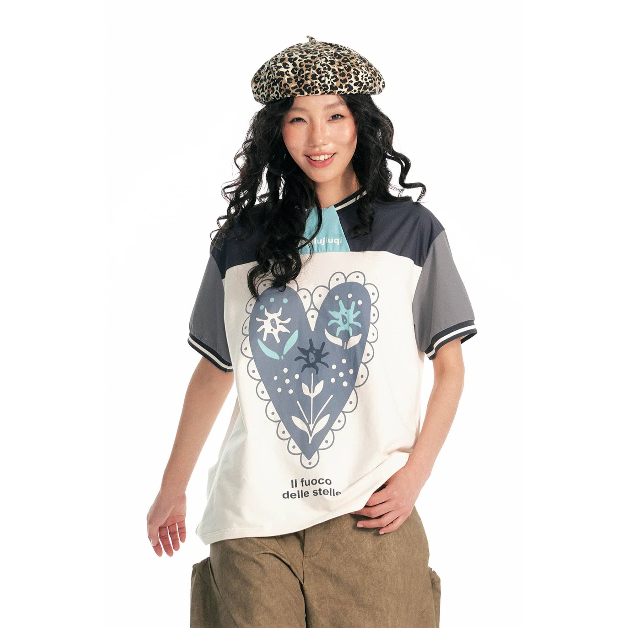 1997 POSTOFFICE Heart Floral Panelled Quick-Dry T-Shirt-T Shirt-S-Gray-Free Shipping Leatheretro