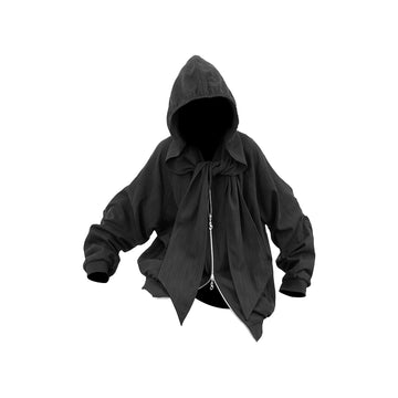 RELABEL Detachable Hood Crinkled Oversized Jacket Black-Jacket-XS-Free Shipping Leatheretro