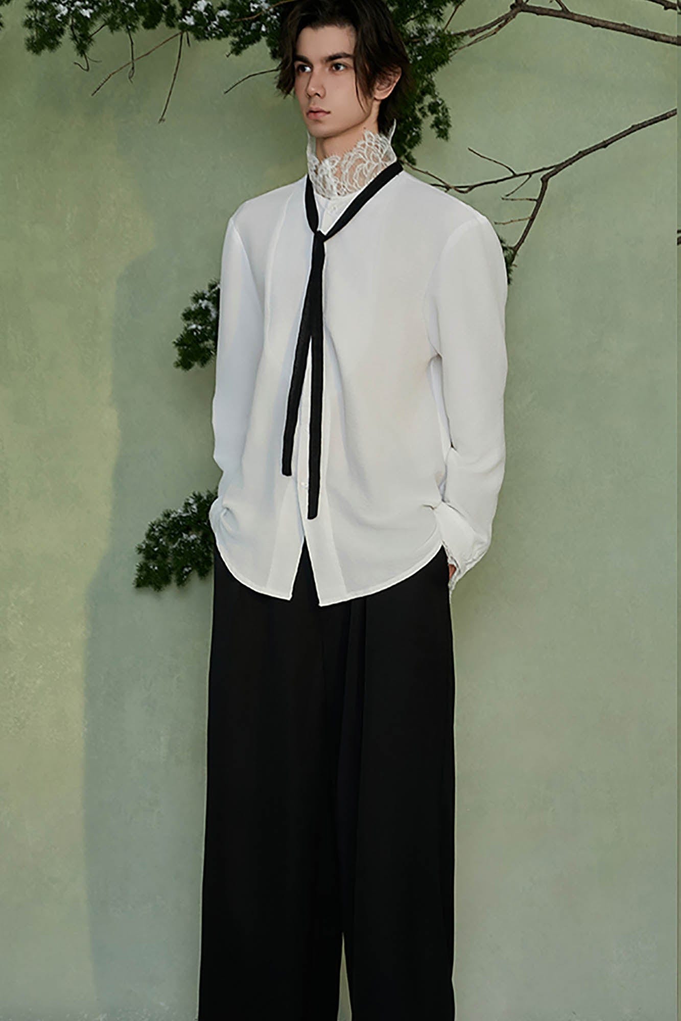 JIECHI Lace Tie Shirt-Shirt-M-Free Shipping Leatheretro