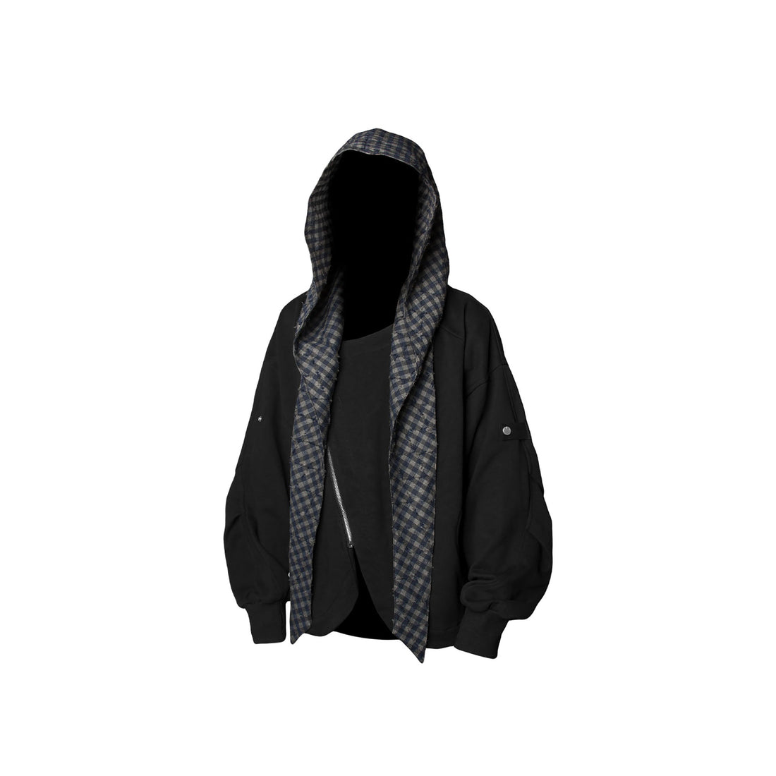 RELABEL Detachable Plaid Hood Jacket Black-Jacket-XS (Preorder)-Free Shipping Leatheretro