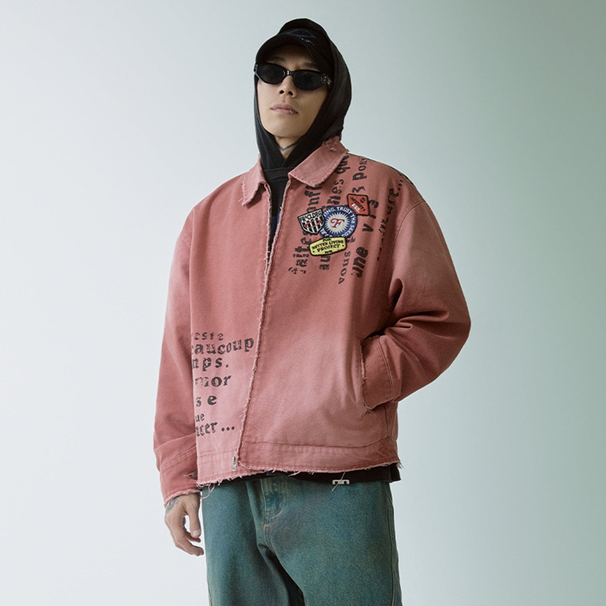 F2CE Distressed Badge Patchwork Jacket-Jacket-S-Free Shipping Leatheretro