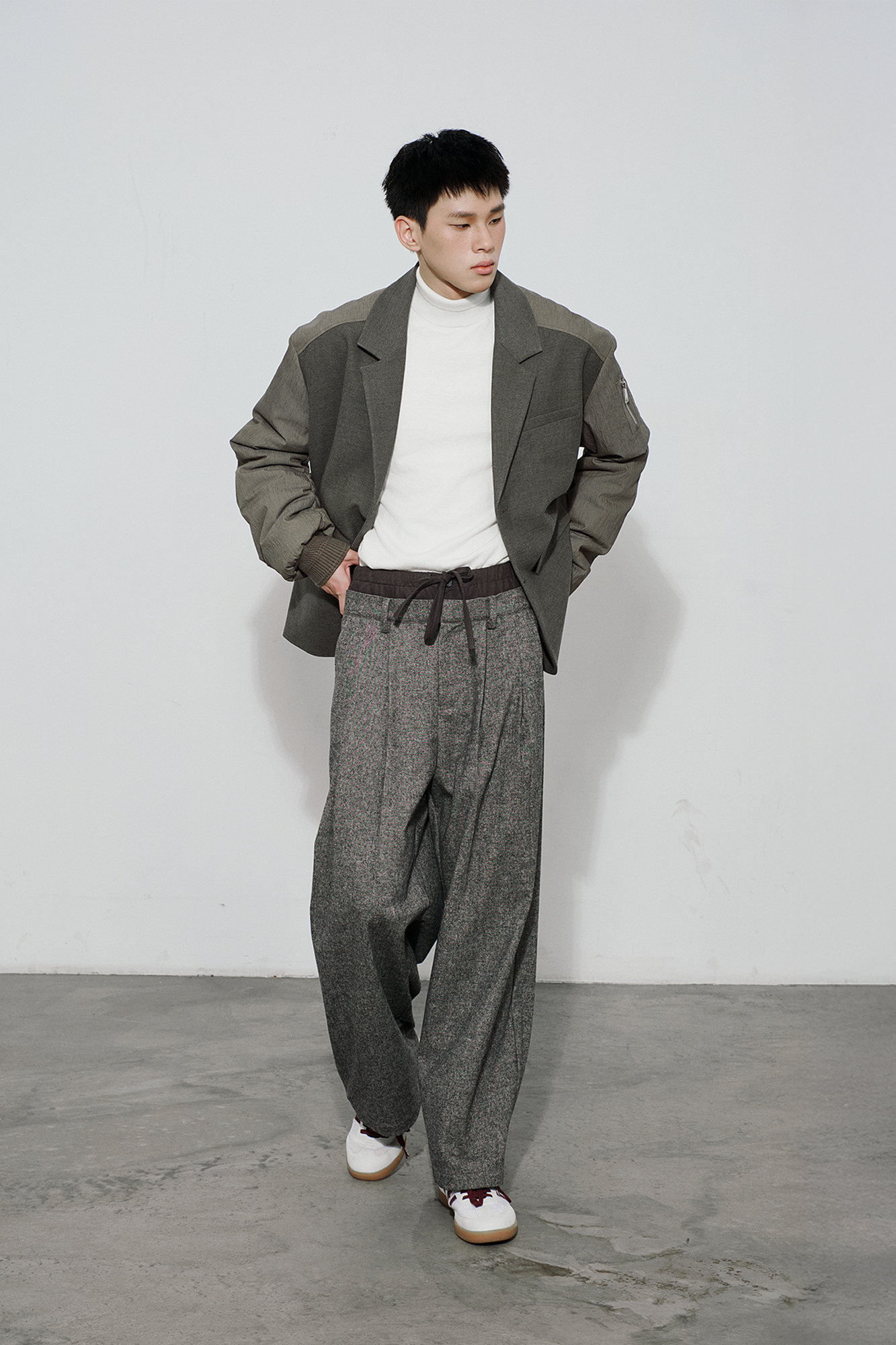 SAME FLOW Multi-Pocket Paneled Bomber-Sleeve Suit Jacket-Jacket-S-Free Shipping Leatheretro