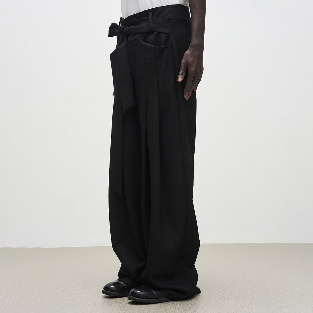 7440 37 1 High-Rise Sash Wide-Leg Pleated Trousers-Pants-S-Free Shipping Leatheretro