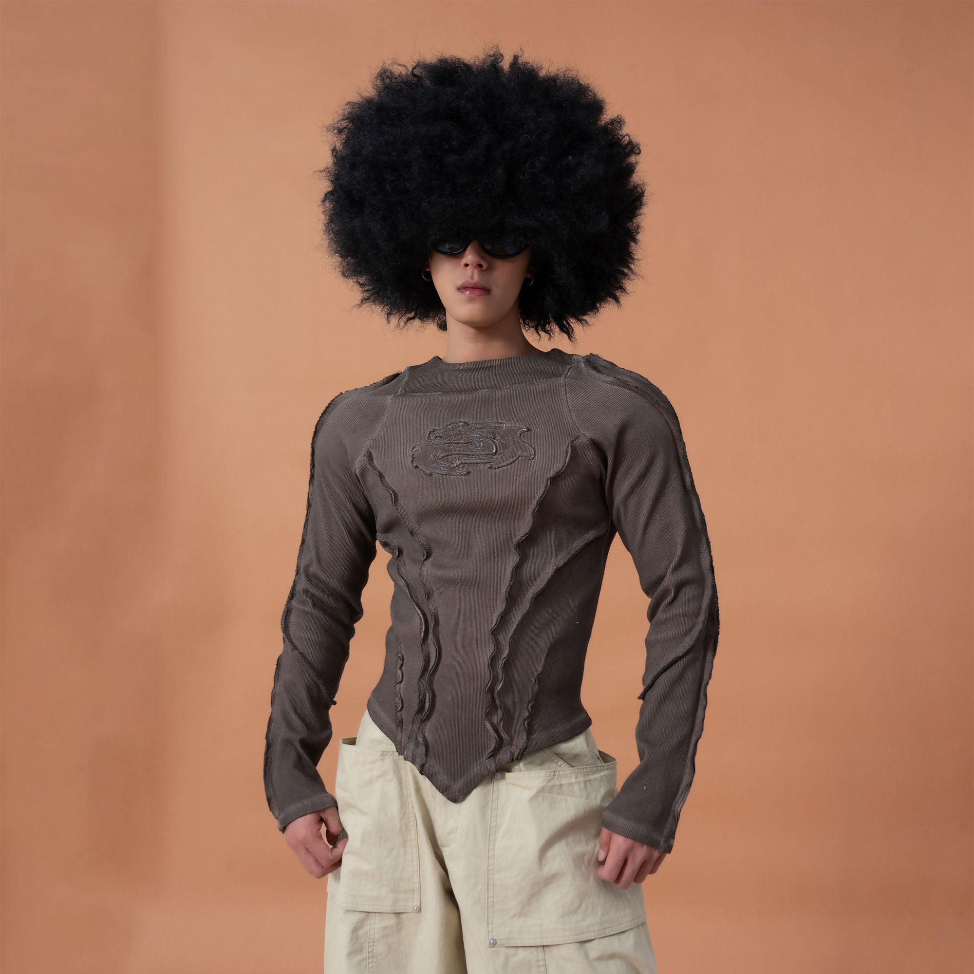CLP Distressed Raw-Seam Paneled Long-Sleeve Tee-L/S Tee-M (Preorder)-Coffee-Free Shipping Leatheretro