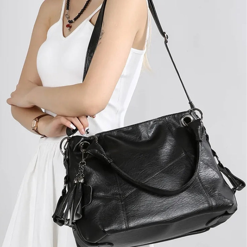 Large Capacity Soft Leather Stitching Handbag - American Retro Square Bag-Handbags-Black-Free Shipping Leatheretro