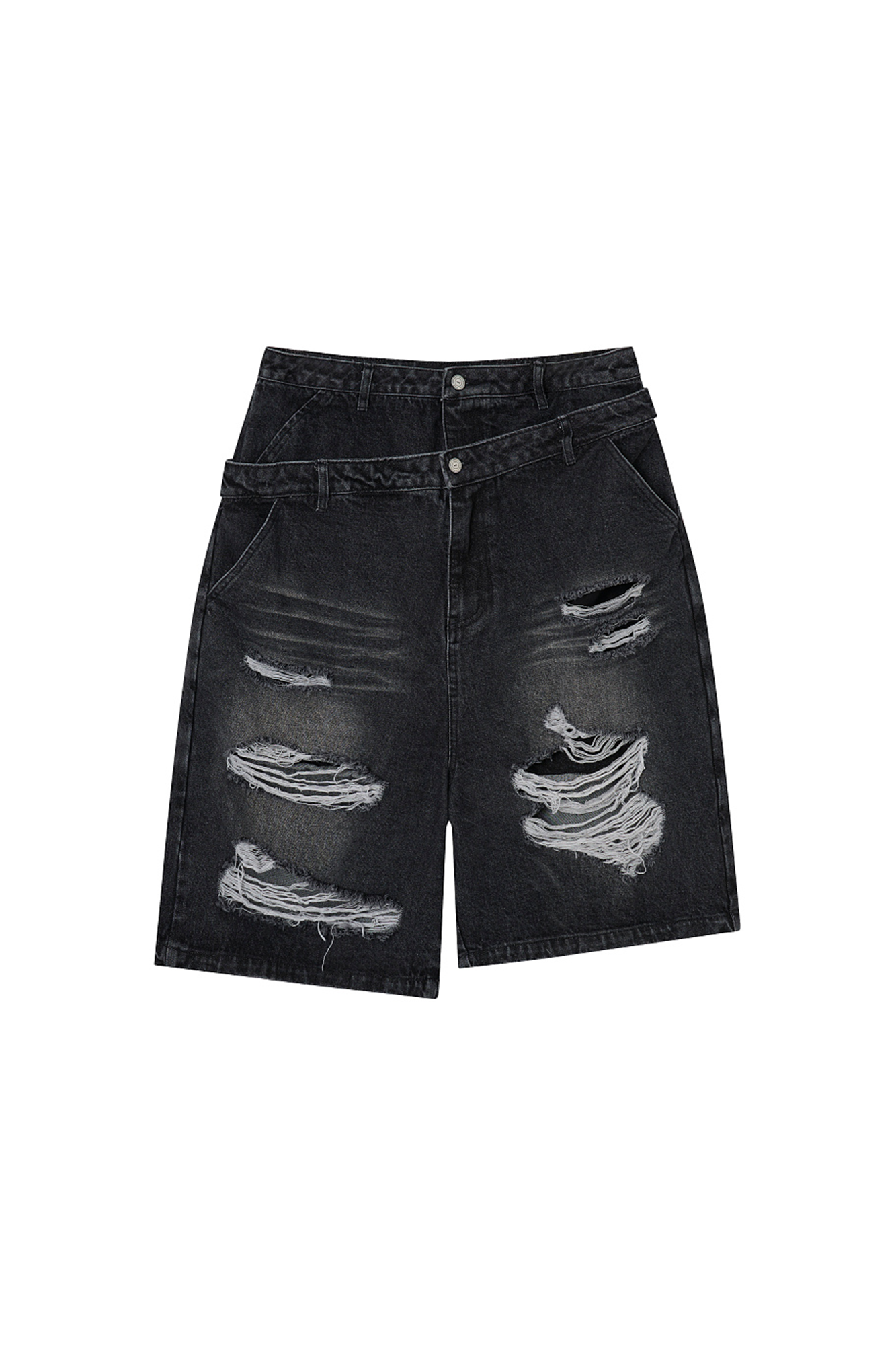 CLP Distressed Double-Waist Denim Shorts-Shorts-M / 31"-Blue-Free Shipping Leatheretro