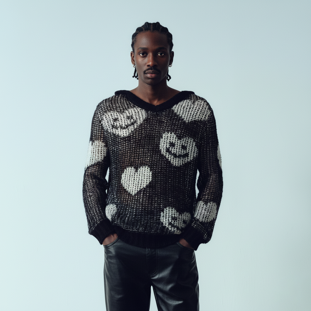 KADAKADA Smiling Heart Jacquard Knit Hoodie-Hoodie-M (Preorder)-Free Shipping Leatheretro