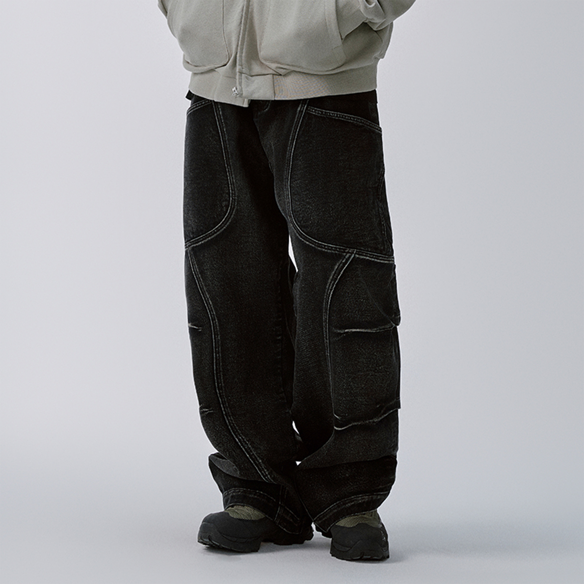 F2CE Washed Deconstructed Oversized Denim Cargo Pants-Pants-S-Free Shipping Leatheretro