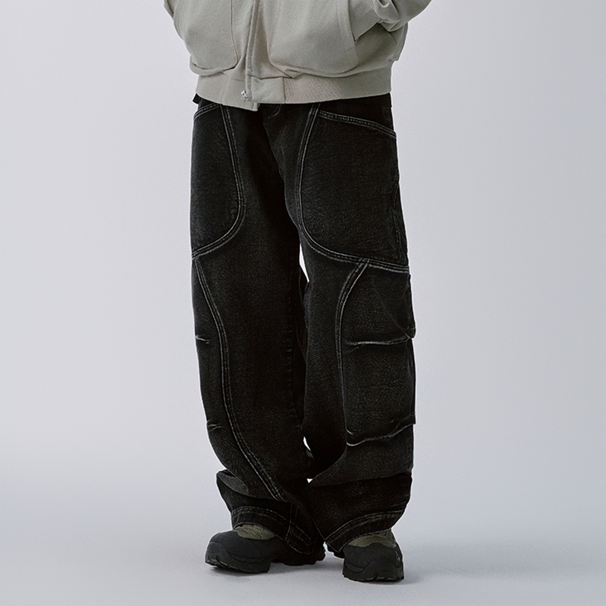 F2CE Washed Deconstructed Oversized Denim Cargo Pants-Pants-S-Free Shipping Leatheretro