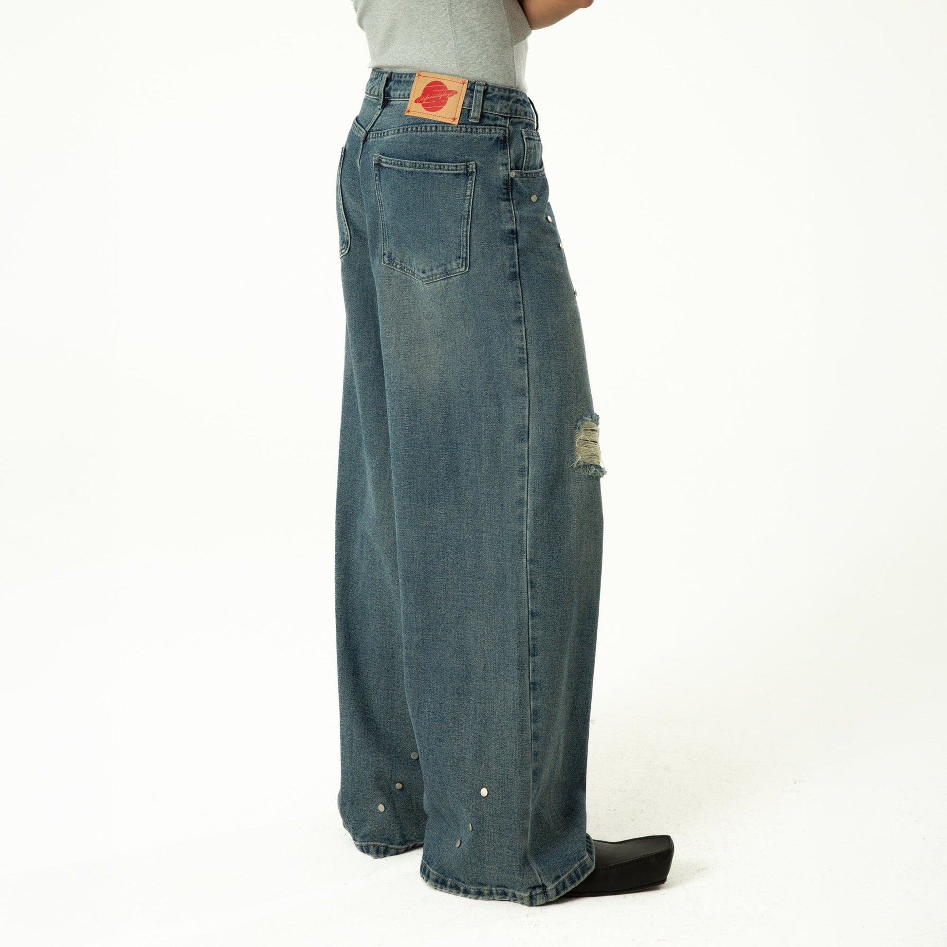 CLP Retro Washed Distressed Rivet Jeans-Jeans-M-Free Shipping Leatheretro