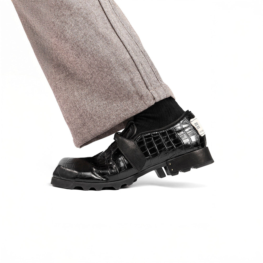 REWRITE Croc-Embossed Strap Loafers-Shoes-38.5-Free Shipping Leatheretro