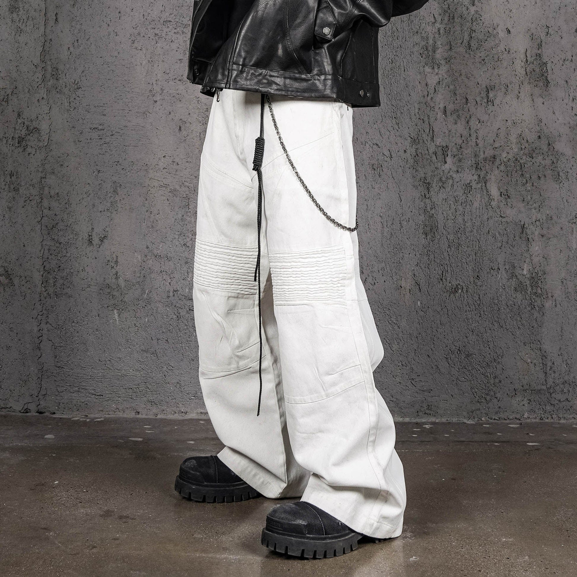 UNDERWATER Infernal Gaze Crinkled Waxed Wide-Leg Pants White-Pants-S-Free Shipping Leatheretro