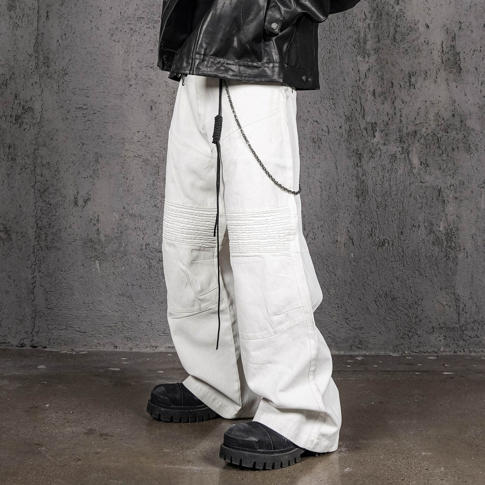 UNDERWATER Infernal Gaze Crinkled Waxed Wide-Leg Pants White-Pants-S-Free Shipping Leatheretro