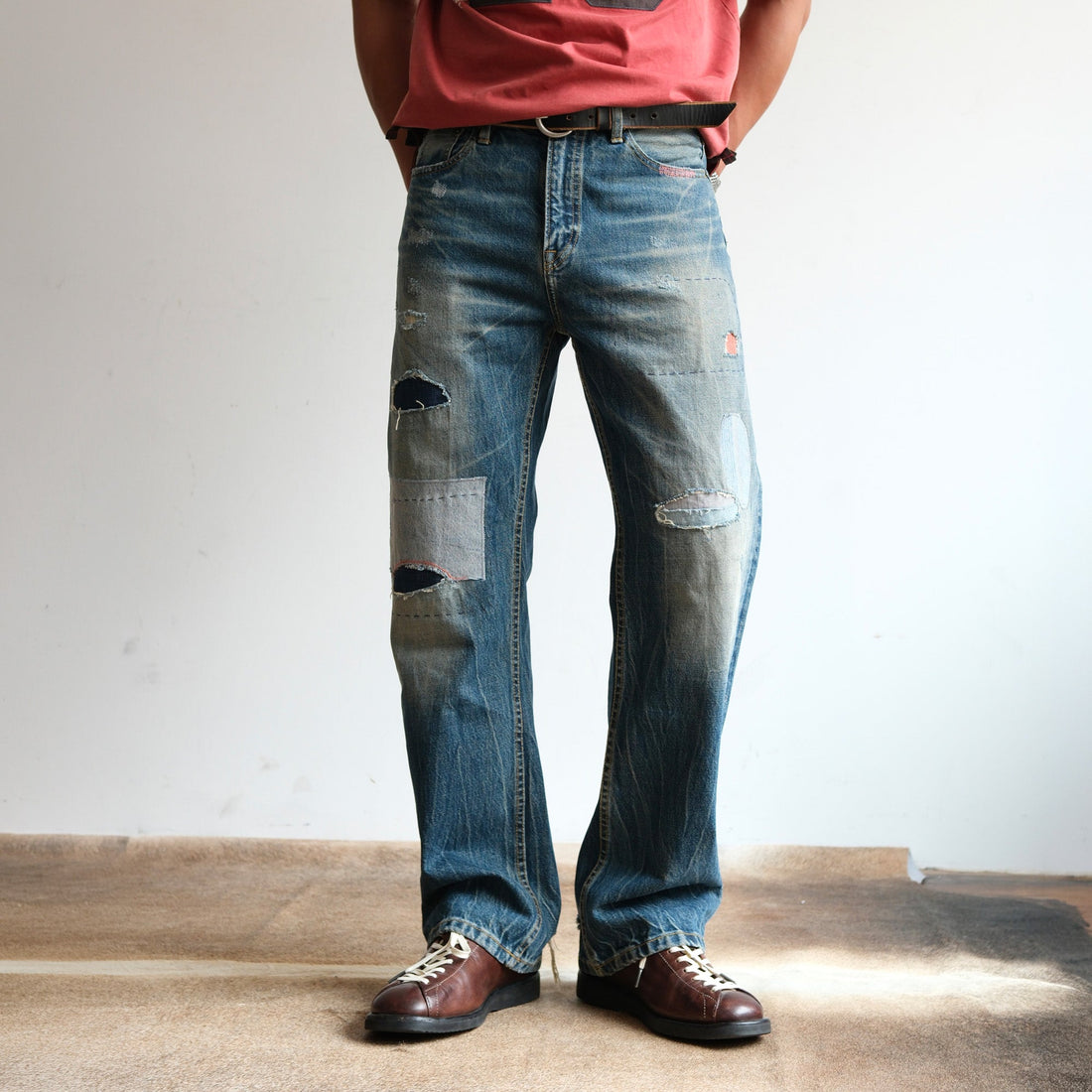 NEIGBORL Retro Washed Patch Distressed Jeans-Jeans-XS-Free Shipping Leatheretro