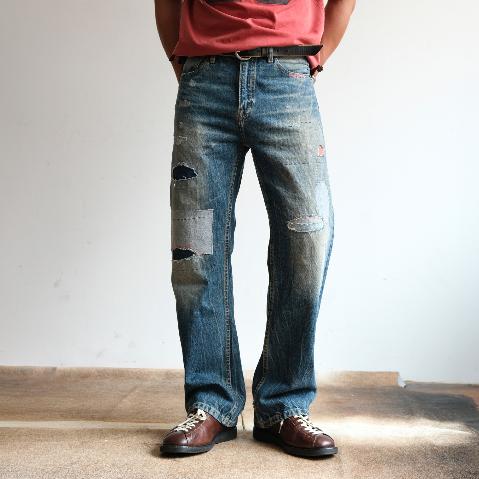 NEIGBORL Retro Washed Patch Distressed Jeans-Jeans-XS-Free Shipping Leatheretro
