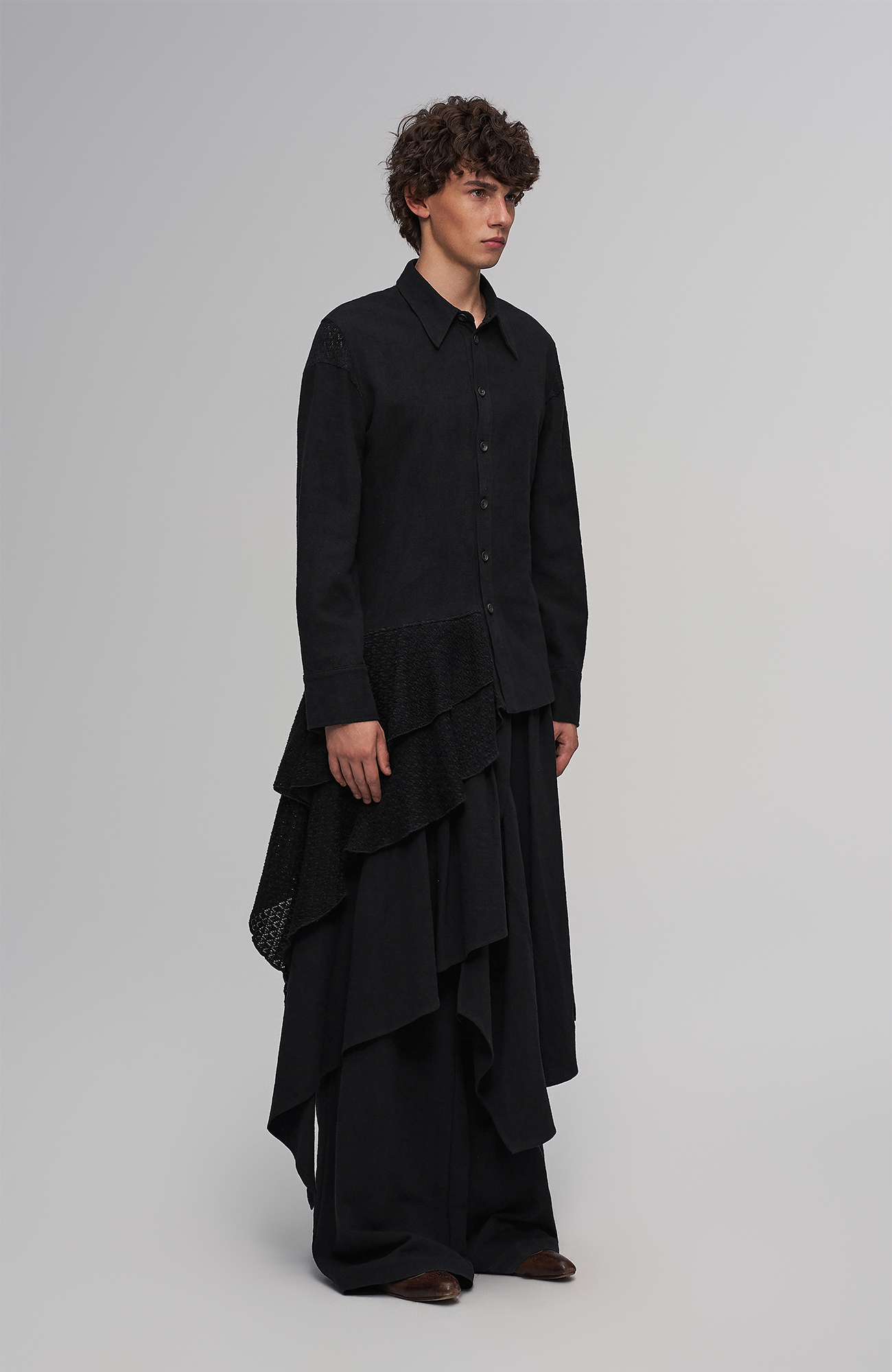 ILNya Nieternite Nifutur Asymmetric Drape Panel Ramie-Blend Shirt-Shirt-S(0)-Free Shipping Leatheretro