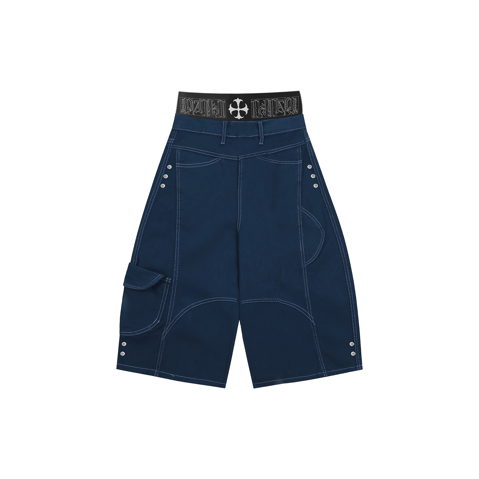 PAIKI Retro Double-Waist Contrast Stitch Cargo Shorts-Shorts-S / 29"-Navy-Free Shipping Leatheretro