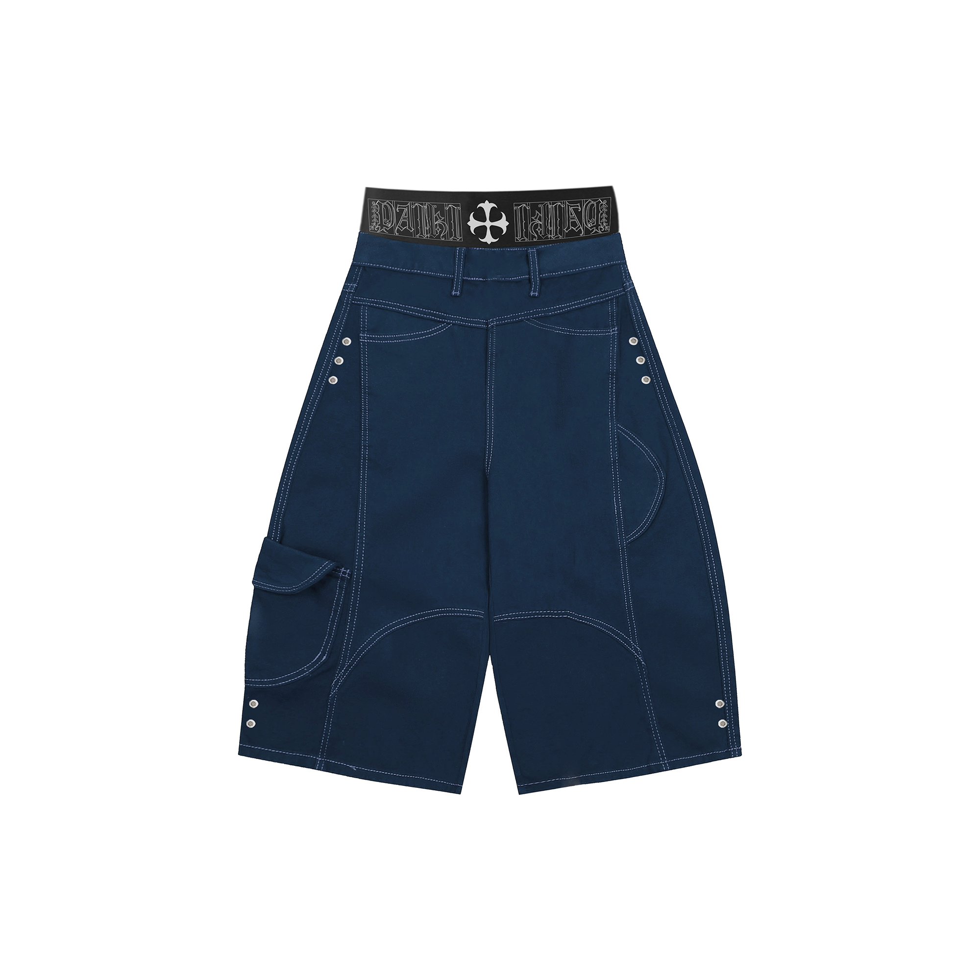 PAIKI Retro Double-Waist Contrast Stitch Cargo Shorts-Shorts-S / 29"-Navy-Free Shipping Leatheretro