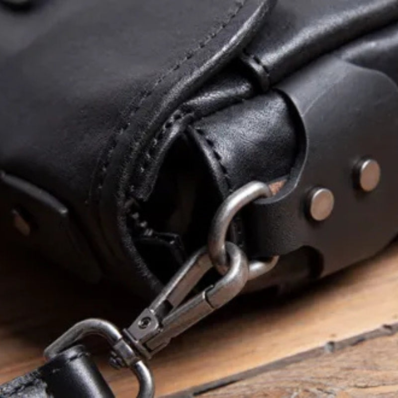 Men's Leather Handmade Shoulder Bag - Vintage Cowhide Crossbody Bags-Crossbody Bag-Black-Free Shipping Leatheretro