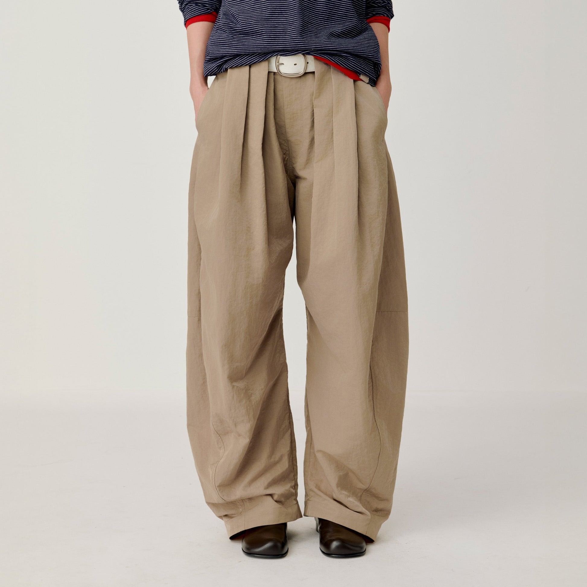 OPICLOTH Pleat Belted Curve Trousers-Pants-XS-Free Shipping Leatheretro