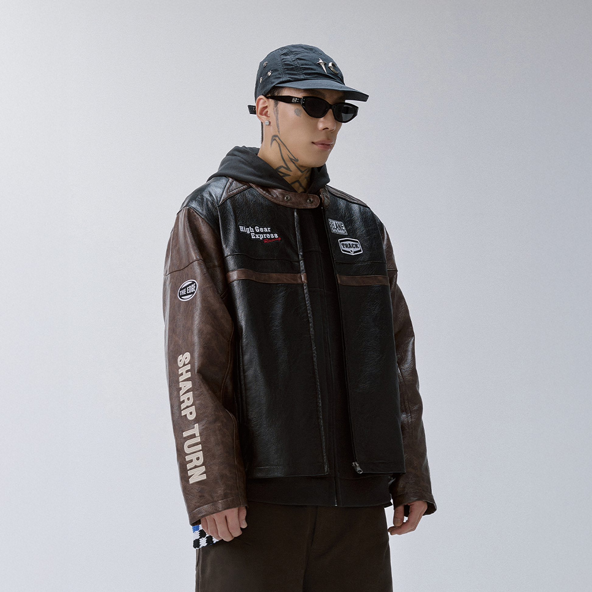 F2CE Retro Embroidered Patch PU Moto Jacket-Jacket-S-Free Shipping Leatheretro