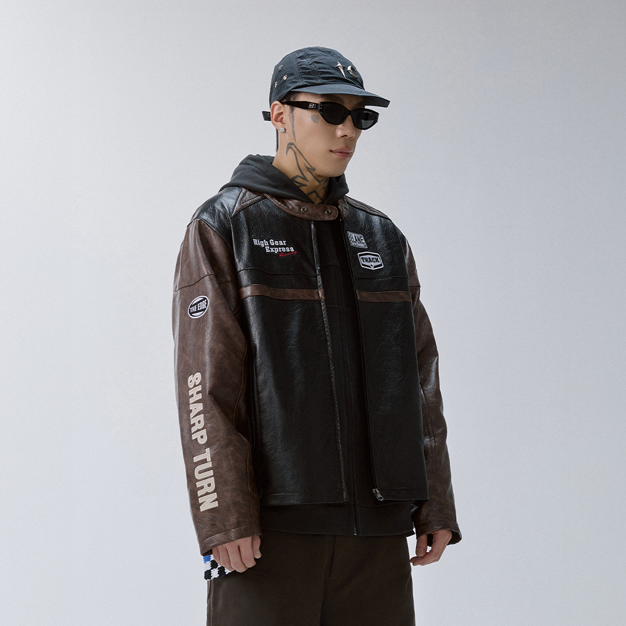 F2CE Retro Embroidered Patch PU Moto Jacket-Jacket-S-Free Shipping Leatheretro