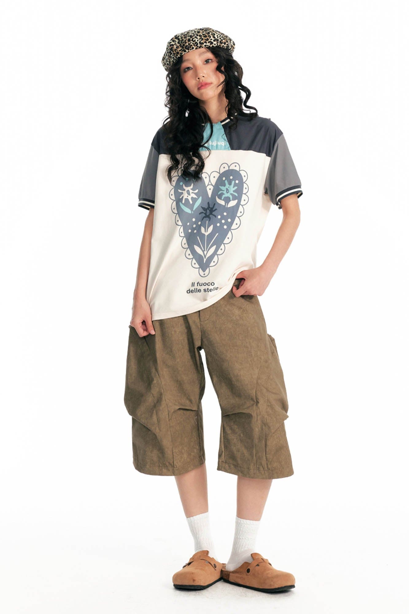 1997 POSTOFFICE Heart Floral Panelled Quick-Dry T-Shirt-T Shirt-S-Gray-Free Shipping Leatheretro