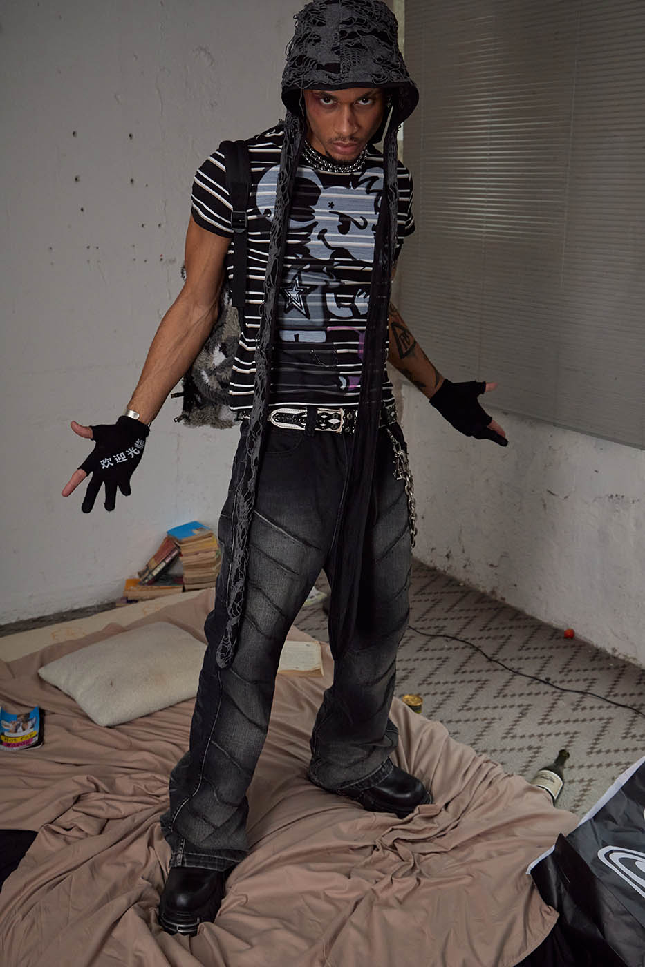 DND4DES Scratch Marks Distressed Flared Jeans Black-Jeans-S-Free Shipping Leatheretro