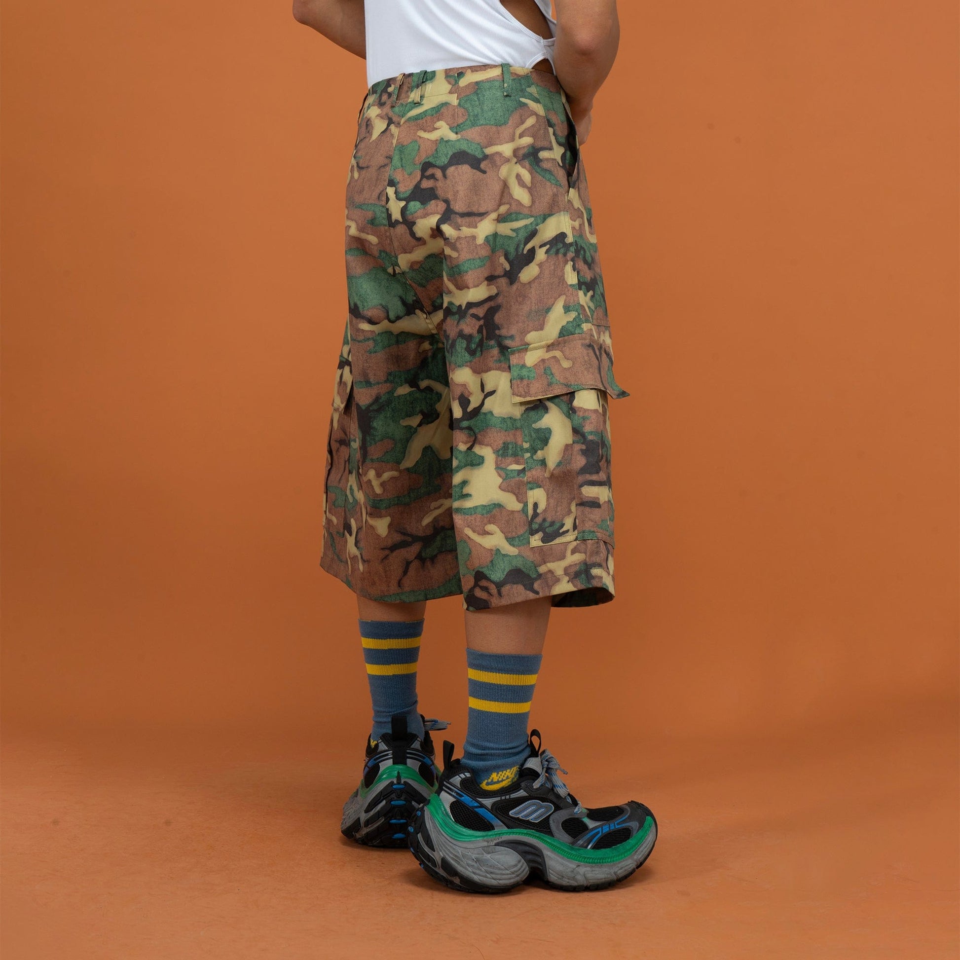 CLP Washed Crinkled Camo Cargo Shorts-Shorts-S-Free Shipping Leatheretro